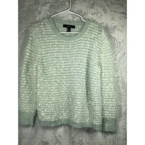 Forever 21 Womens Mint Green Sweater Size Large Fuzzy Long Sleeve Crew Neck